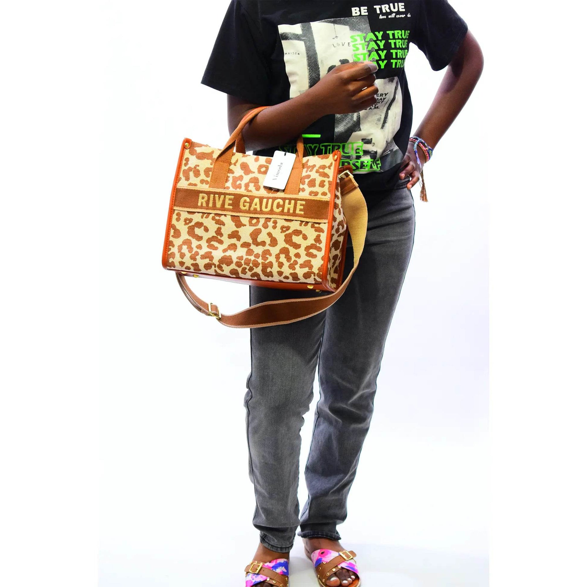 Rive Gauche handbag - Camel leopard print - MAADFASHION31