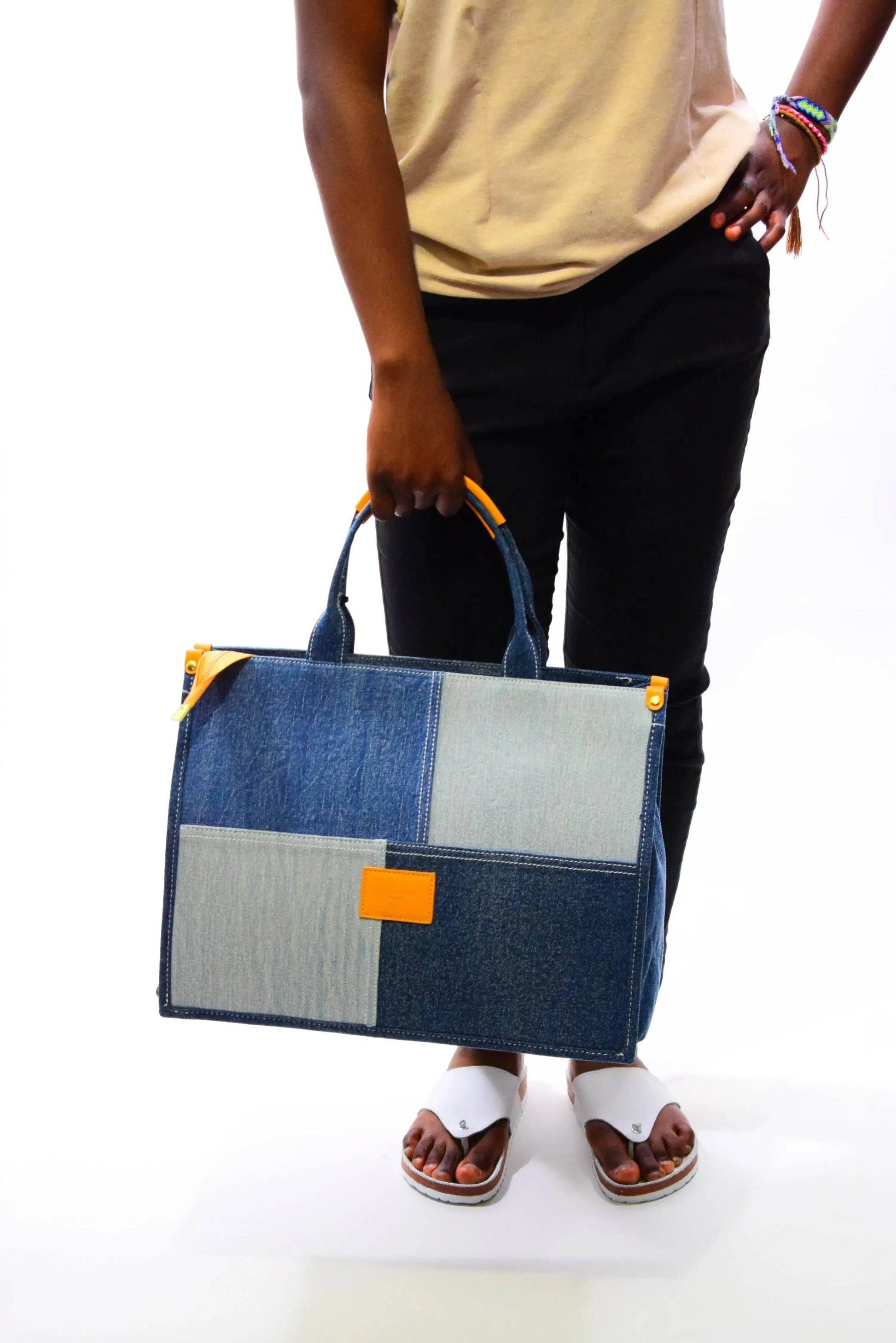 Sac à main patchwork denim RIVE GAUCHE Bleu jeans - MAADFASHION31