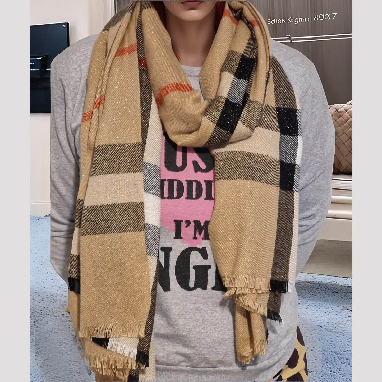 Écharpe élégante en faux cachemire à motif trèfle pour femme, idéale pour décorer vos tenues d'automne et d'hiver - MAADFASHION31