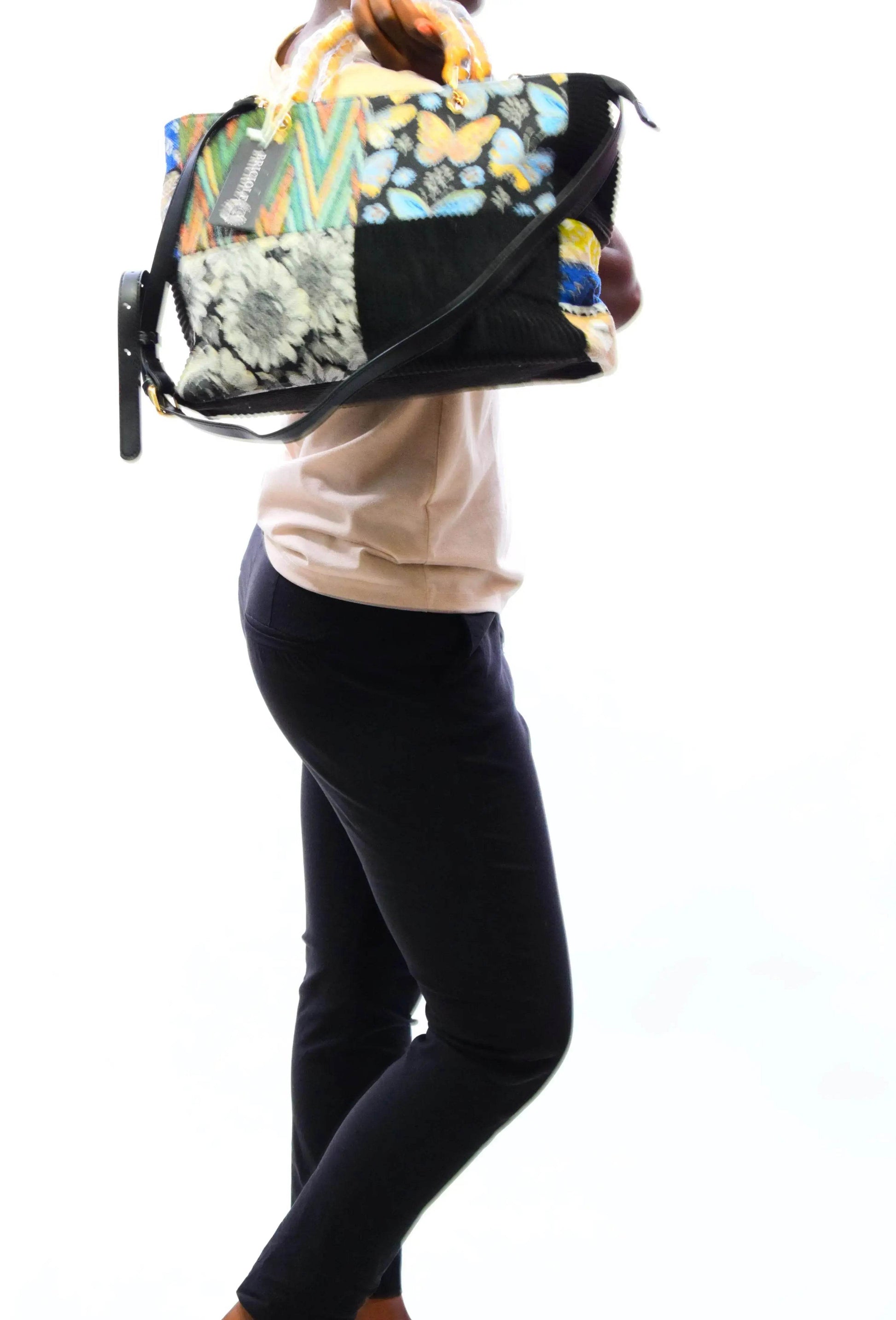 Bamboo-style fabric handbag with mother-of-pearl handles. Vérano Mulberry/Black - MAADFASHION31