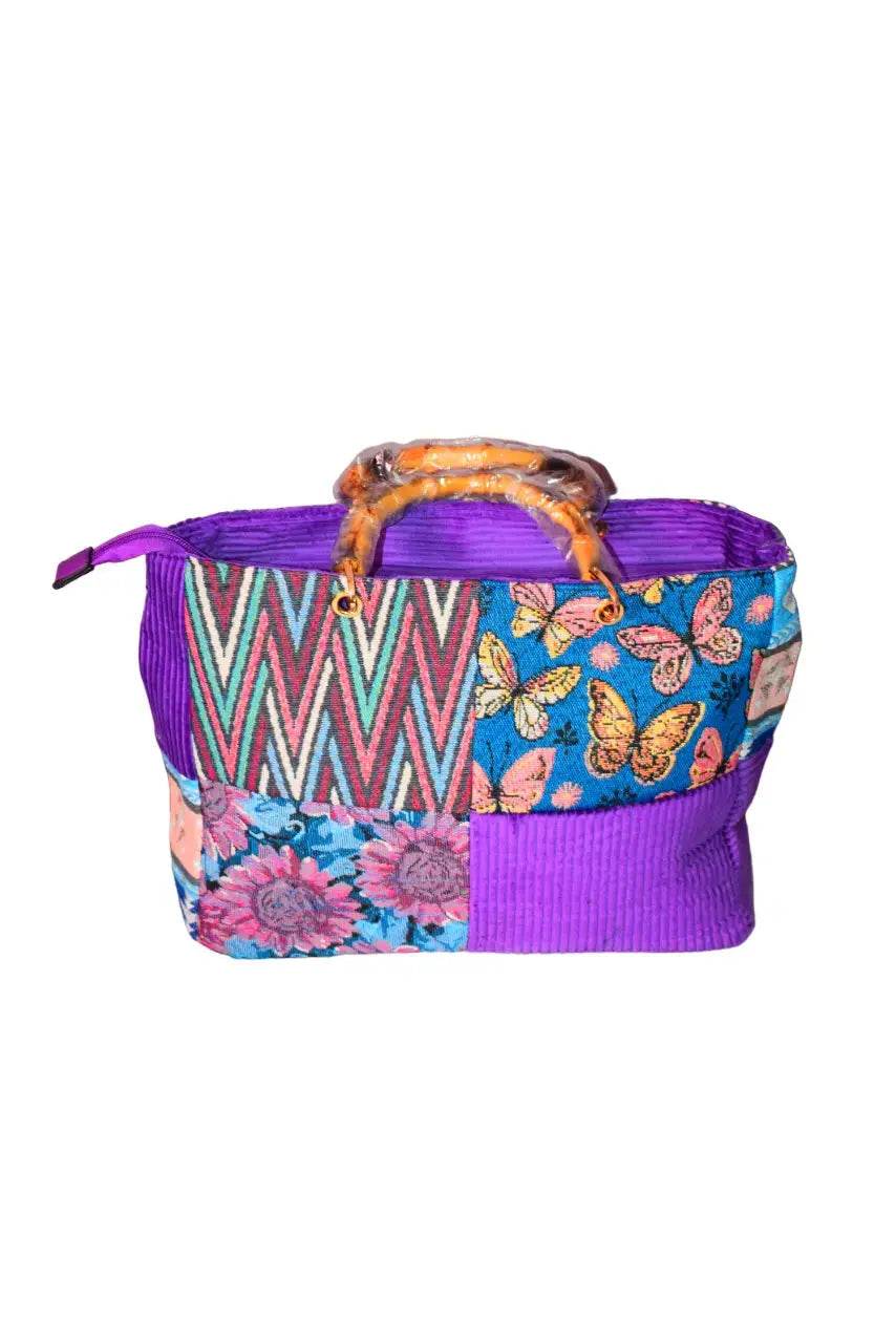 Bamboo-style fabric handbag with mother-of-pearl handles. Vérano Mulberry/Black - MAADFASHION31